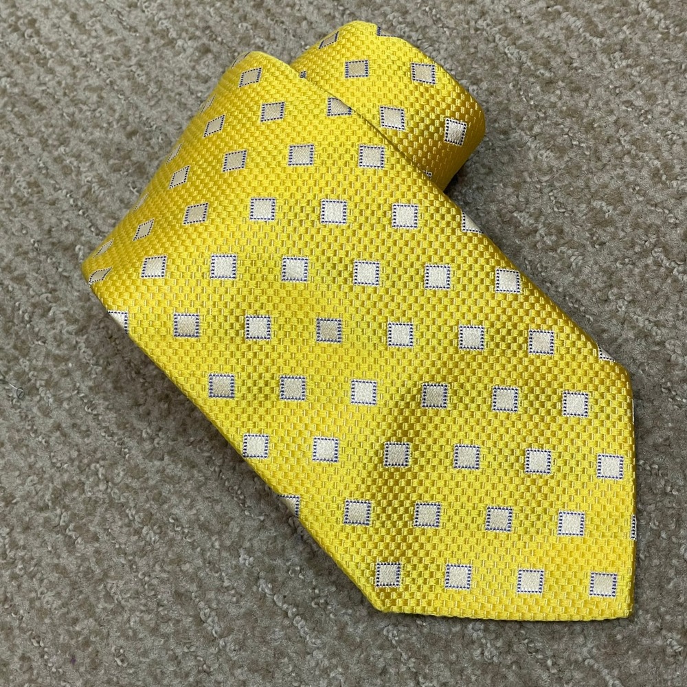 Chaps Ralph Lauren Yellow Square Pattern Silk Nec… - image 1